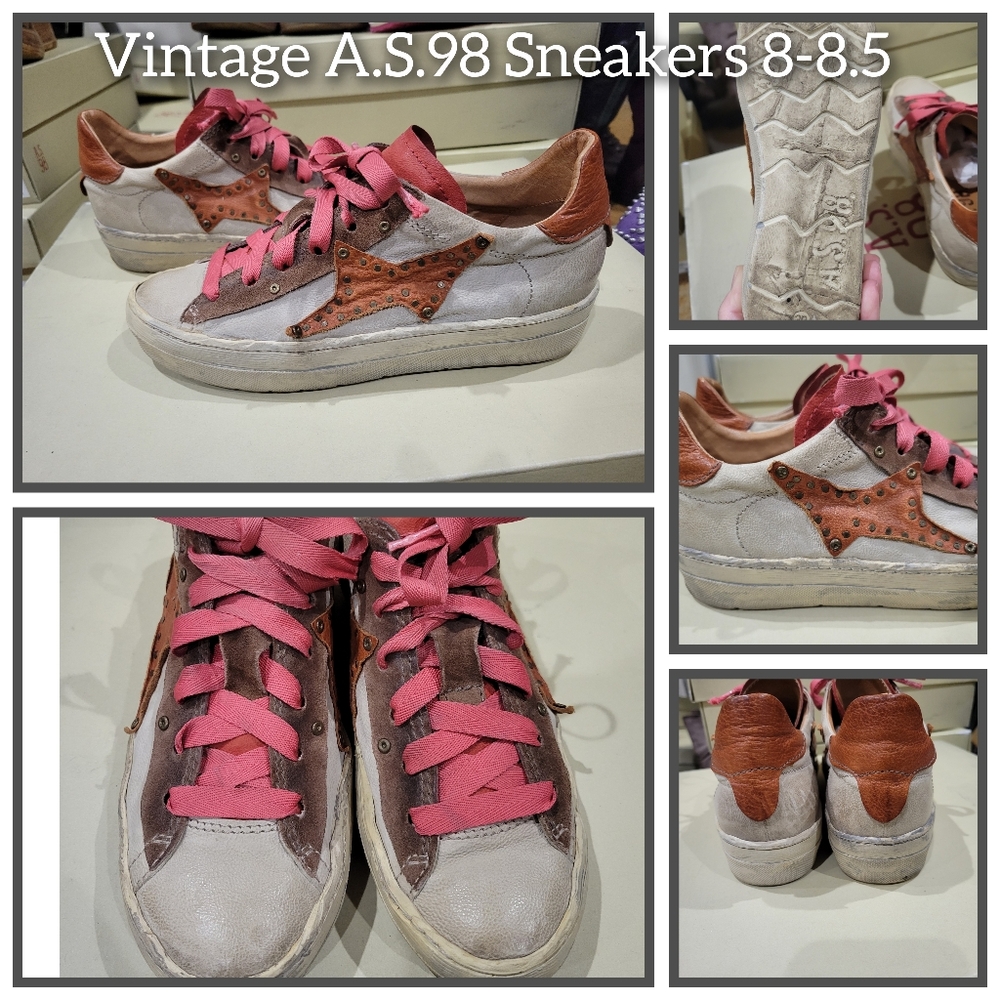 A.S.98 Low-Top Leather Sneakers in Pink and Brown Accents 8
